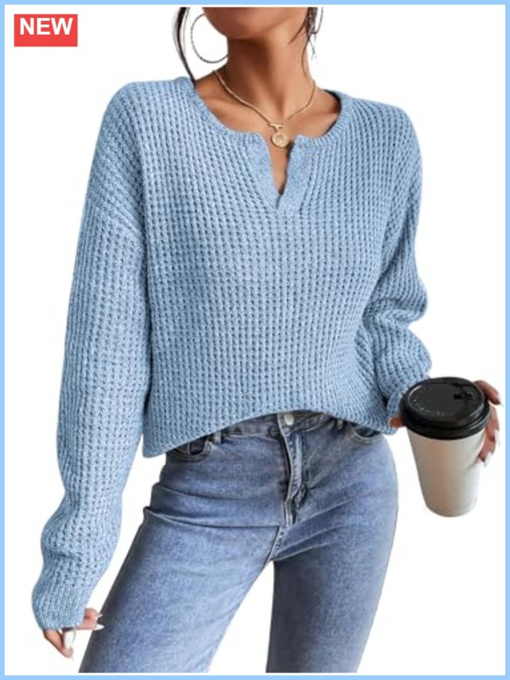 Women's V-Neck Pullover Sweater Casual Long Sleeve Tunic
